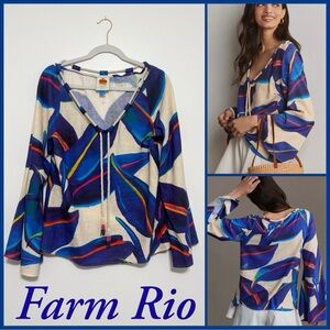NWOT Anthropologie x Farm Rio Long-Sleeve Rope-Tie Linen Blouse in Small